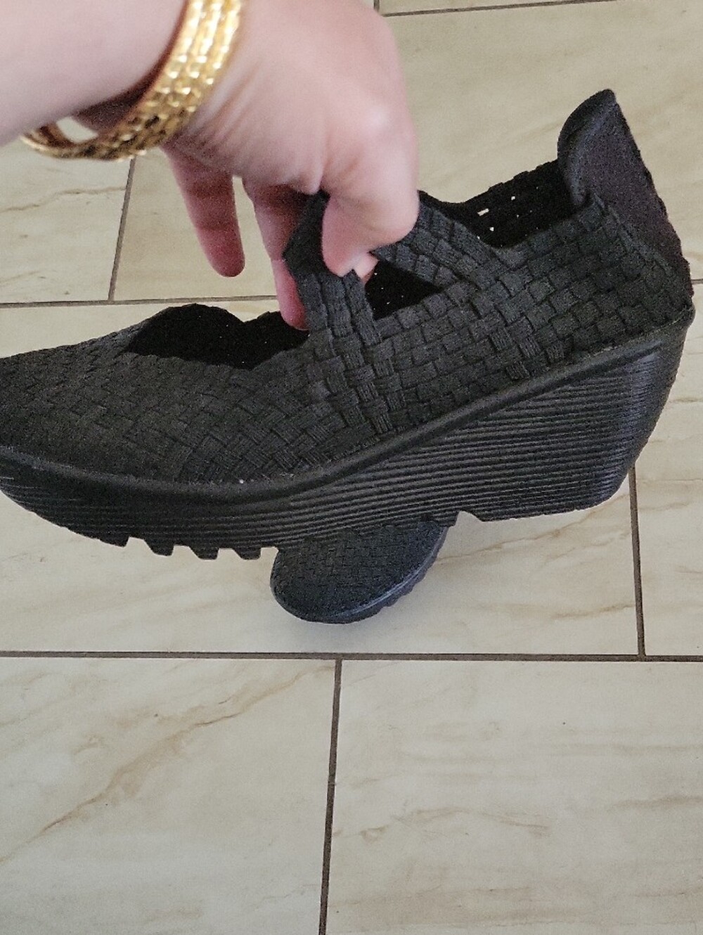 bernie mev. Black Woven Mary Jane  Shoes with Cross Strap - Picture 2 of 7